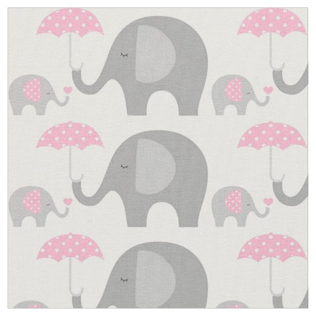 Tissu - Eléphants rose et gris (Fermer)