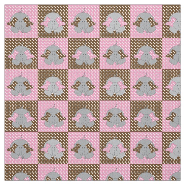 Tissu Eléphants roses et Brown| Pois (Échantillon)