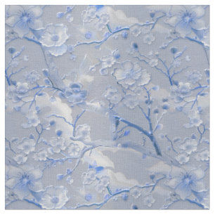 Tissu Émail cloisonné floral bleu élégant