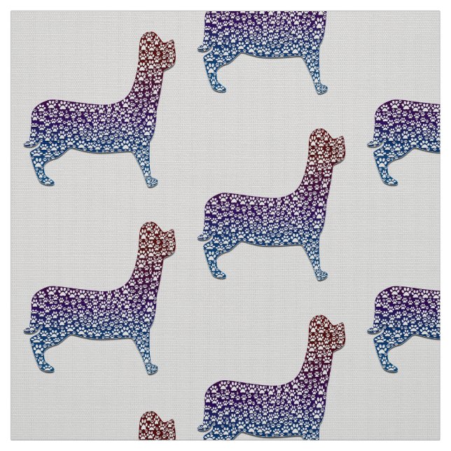 Tissu Embossed Indigo Gradient Paw Print Dog Outline (Échantillon)