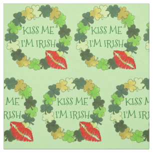 Tissu Embrasse-moi Je suis Irlandais Vert Shamrock Wreat