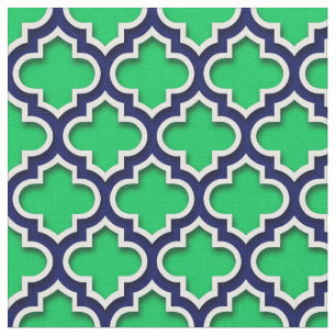 Tissu Emerald Green Navy White Quatrefoil marocain #5DS