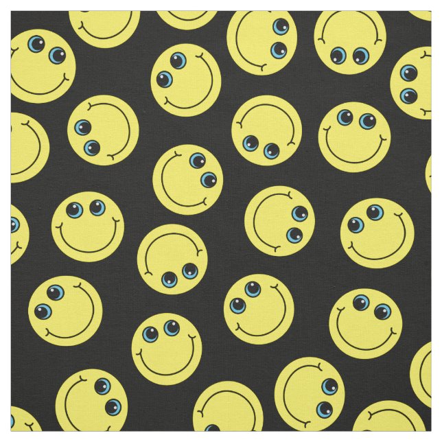 Tissu Emoji jaune fait face sur le noir (Échantillon)