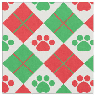 Tissu Empreinte de patte à motifs de losanges rouge et