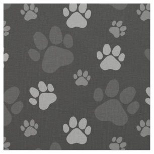 Tissu Empreinte de patte de chats gris et noir