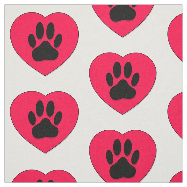 Tissu Empreinte de patte de chien de coeur rouge Répéter (Échantillon)
