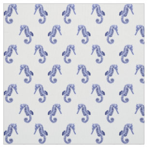 Tissu Empreinte d'hippocampe bleu et blanc
