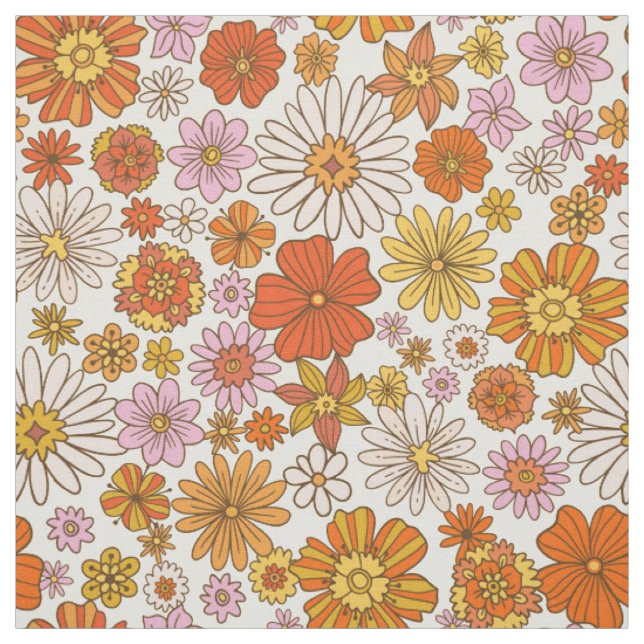 Tissu Empreinte florale inspirée des années 70 (Échantillon)