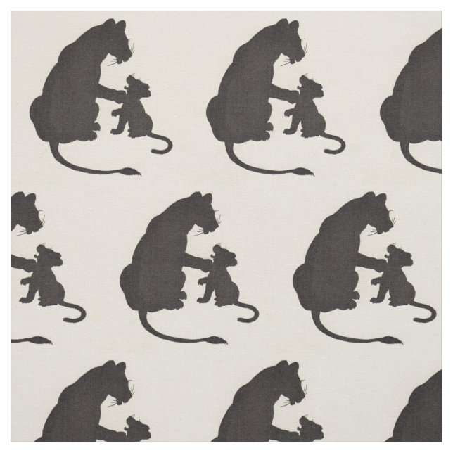 Tissu Empreinte silhouette des lions et des petits de la (Échantillon)