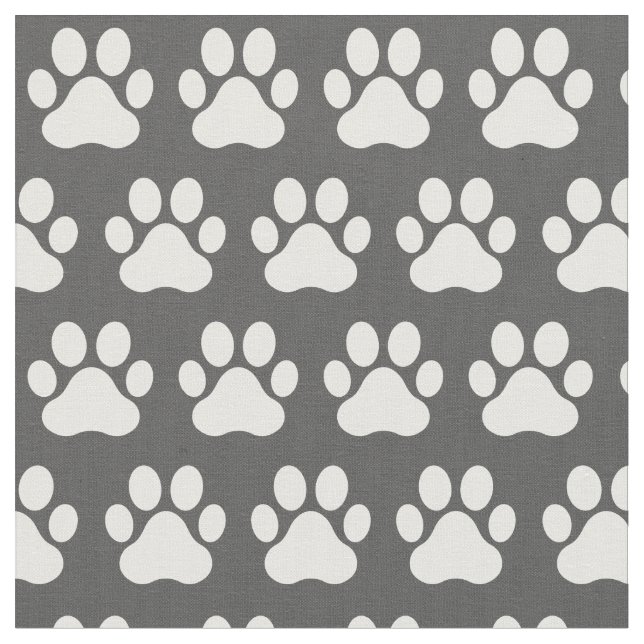 Tissu Empreintes de patte de chien chat gris blanc (Fermer)