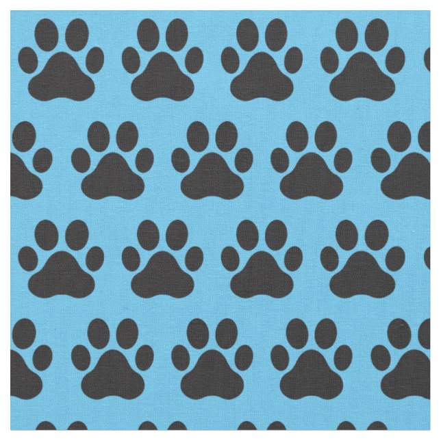 Tissu Empreintes de pattes de chat de chien animal bleu  (Fermer)