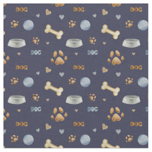 Tissu Empreintes de pattes de chiens et os mignons