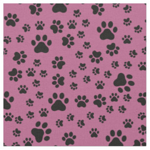 Tissu Empreintes de pattes noirs en rose