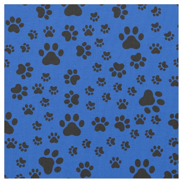Tissu Empreintes de pattes noirs sur bleu Cobalt (Fermer)