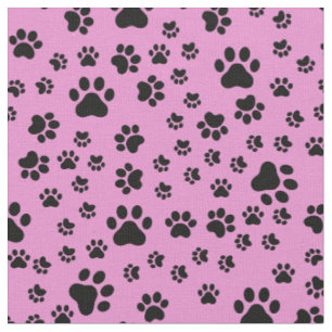 Tissu Empreintes de pattes noirs sur Bubblegum Pink