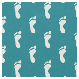 Tissu Empreintes de pieds Turquoise blanc