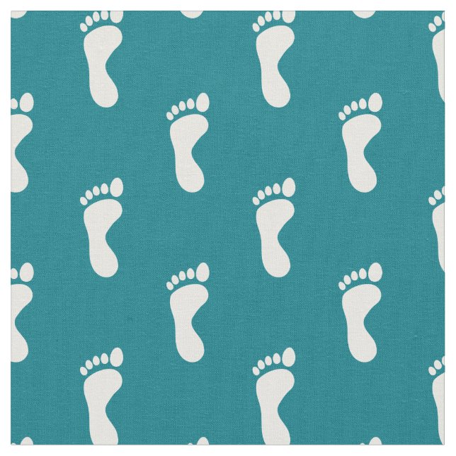 Tissu Empreintes de pieds Turquoise blanc (Fermer)
