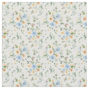 Tissu en coton à motif floral bleu jaune