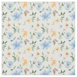 Tissu en coton à motif floral bleu jaune
