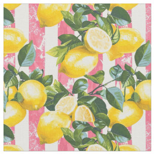 Tissu en coton à rayures roses et citron