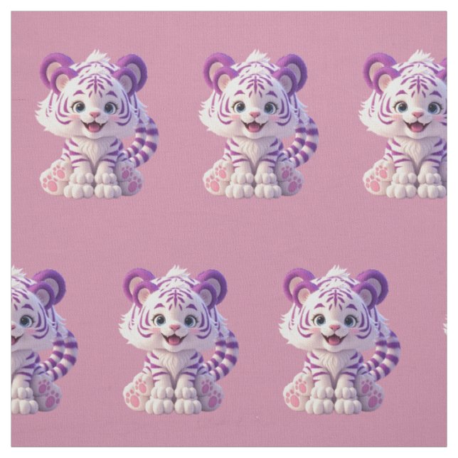 Tissu en coton de bébé tigre violet mignon (Échantillon)