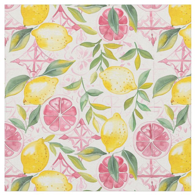 Tissu en coton imprimé citron jaune  (Fermer)