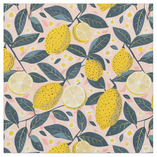 Tissu en coton imprimé citron jaune