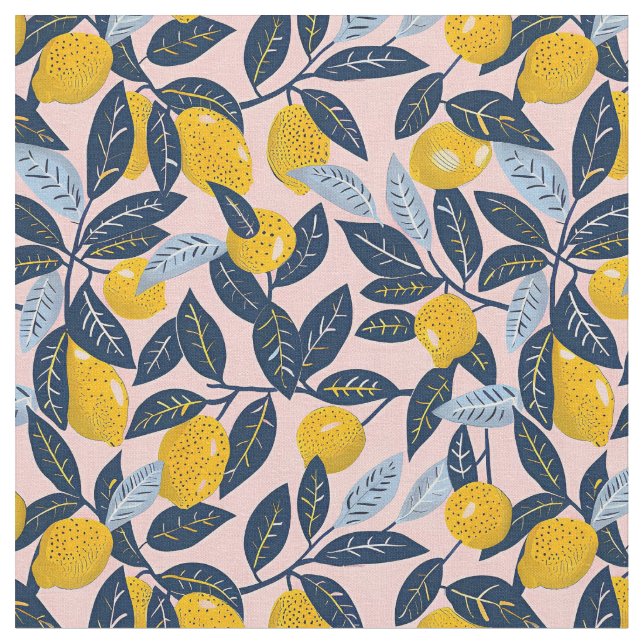 Tissu en coton imprimé citron jaune (Fermer)