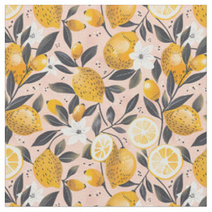Tissu en coton imprimé citron jaune