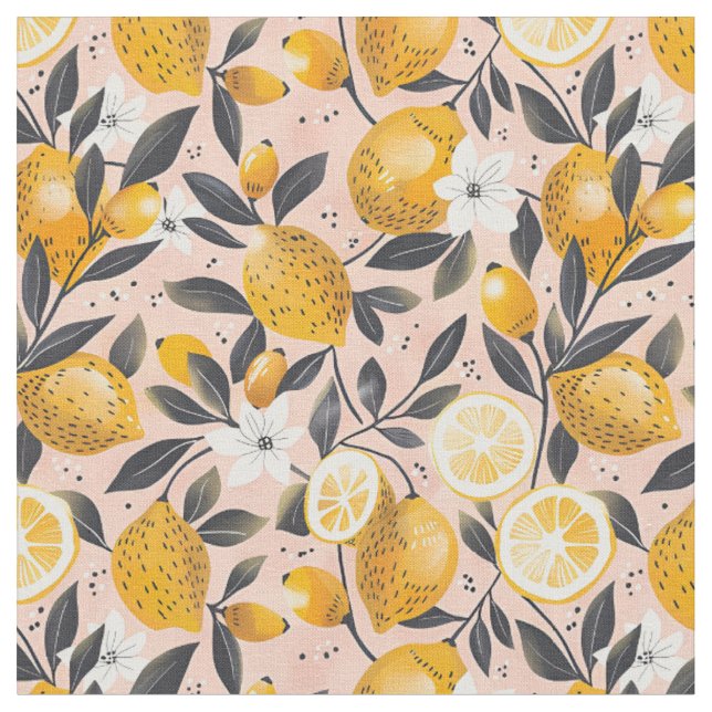Tissu en coton imprimé citron jaune (Fermer)