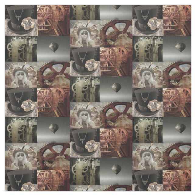 Tissu en coton imprimé Steampunk (Échantillon)