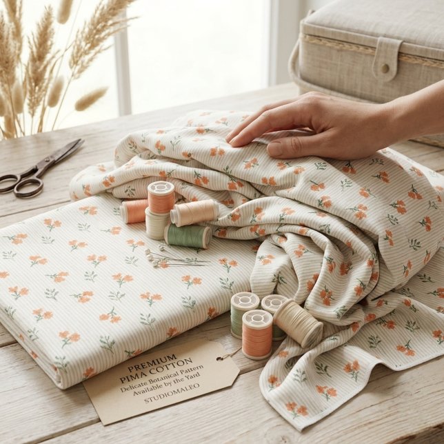 Tissu en coton Pima floral rayé pêche (Créateur téléchargé)