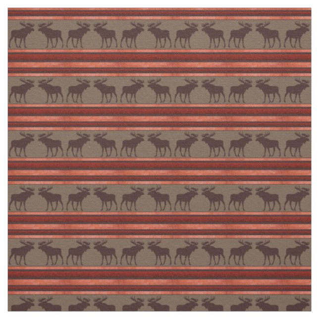 Tissu en motif d'orignal rouge rustique (Échantillon)