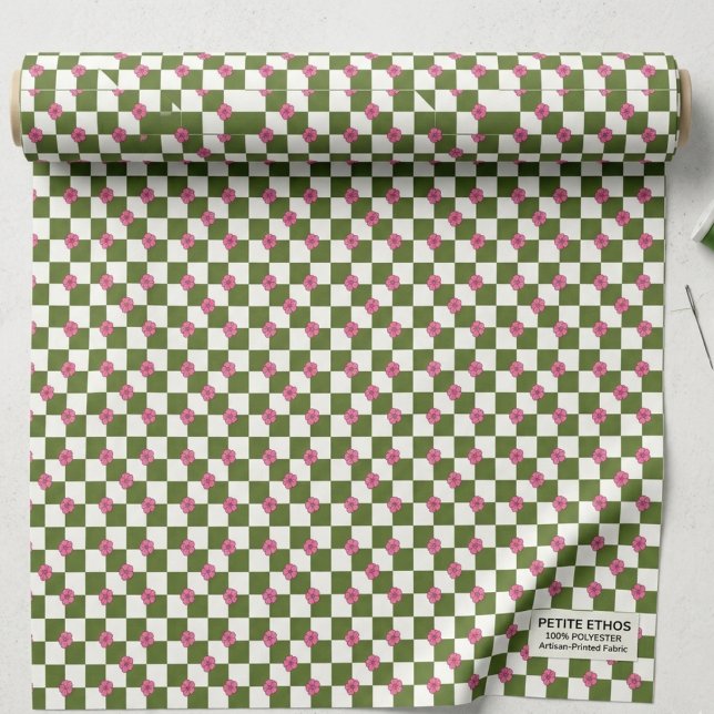Tissu en polyester à carreaux floraux vert olive (Créateur téléchargé)