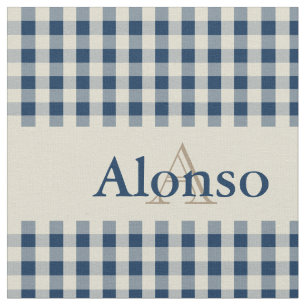 Tissu en vichy Vérifier Motif Monogramme Marine Bleu Bei