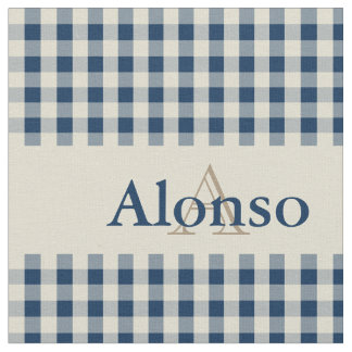 Tissu en vichy Vérifier Motif Monogramme Marine Bleu Bei