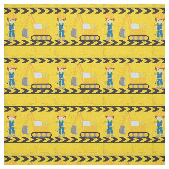 Tissu Enfants Construction Véhicule Jaune Petits Garçons (Échantillon)