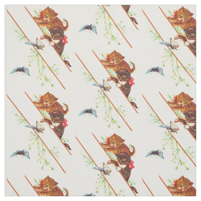 Tissu escalade chatons et papillons imprimer (Échantillon)