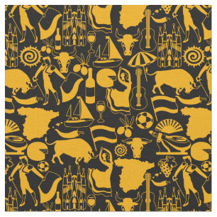 Tissu Espagne et traditions espagnoles Noir et Orange