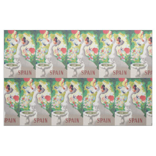 Tissu Espagne Señorita Oiseaux Fleurs Fête Jardin