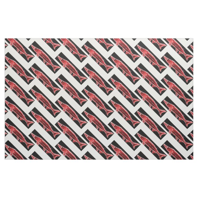 Tissu esturgeons rouges zigzag noir/blanc motif (Fat Quarter)