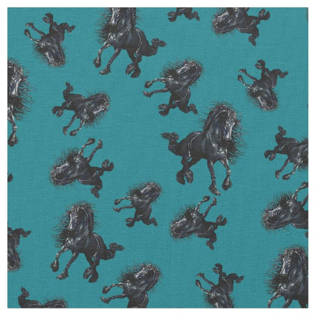 Tissu Étalon frison, cheval noir de beauté, bleu de (Fermer)