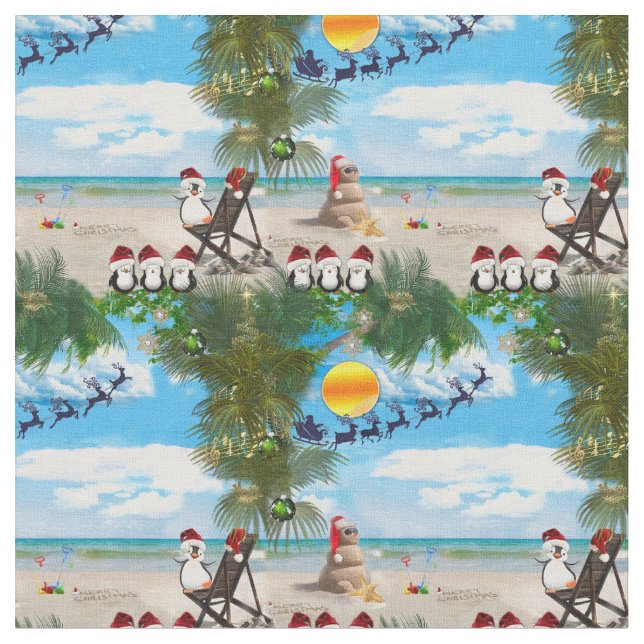 Tissu Été Noël bébé sur la plage répéter (Fermer)