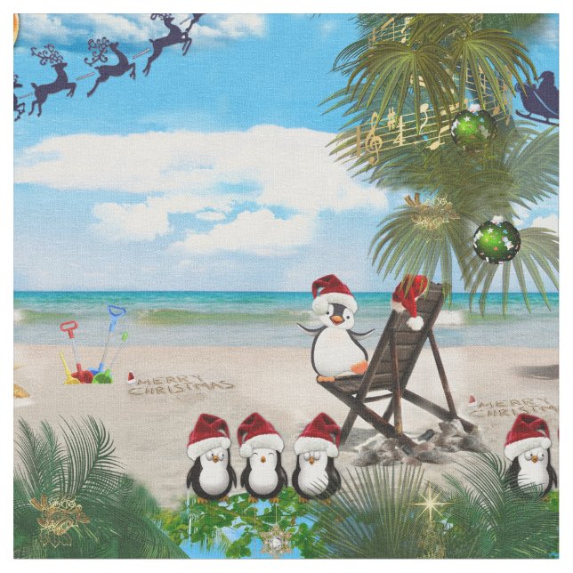 Tissu Été Noël bébé sur la plage répéter (Fermer)