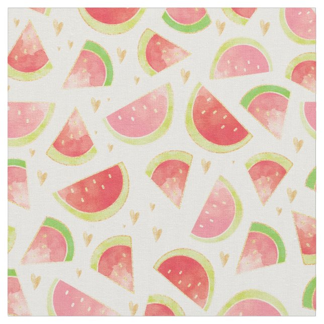 Tissu Eté Watermelon Slices & Gold Heart Motif (Fermer)