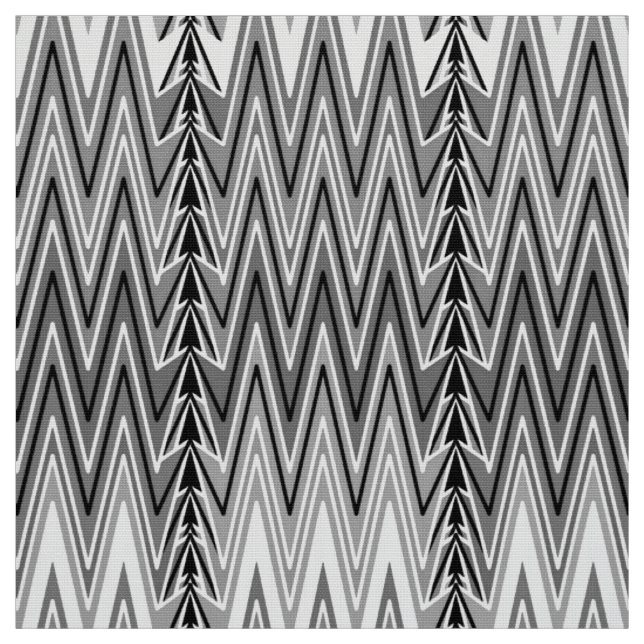 Tissu Ethnique Chevron Damask, gris, noir et blanc (Échantillon)