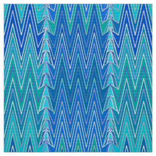 Tissu Ethnique Chevron Damask, Turquoise et Bleu