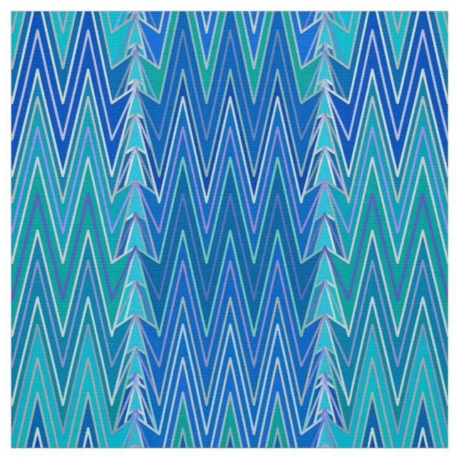Tissu Ethnique Chevron Damask, Turquoise et Bleu (Échantillon)
