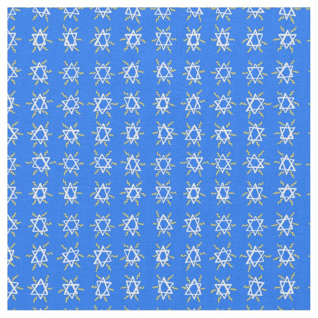 Tissu Étoile de David Hanoukka Motif Bleu Blanc (Fermer)