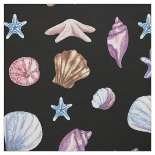 Tissu Étoile de mer et coquillage bleu et violet océan d